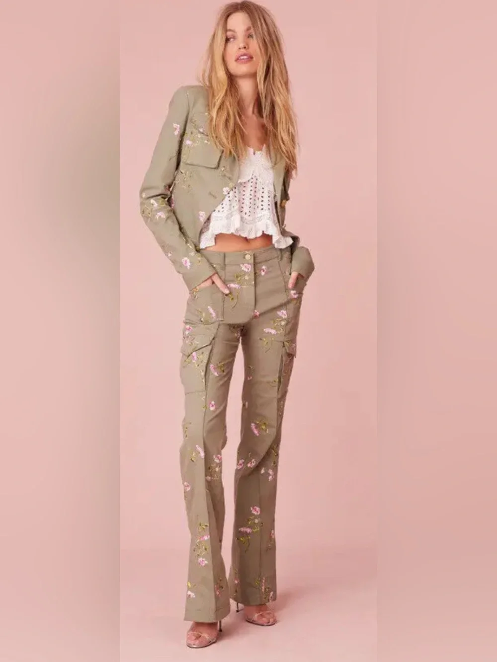 LoveShackFancy embroidered Dolisa military jacket and Ainsworth pant floral SET - Picture 1 of 10